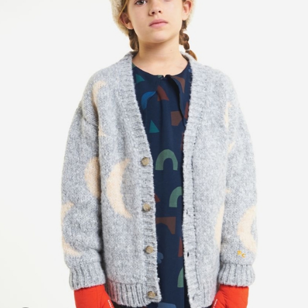 Bobo Choses Moon Jaquard Cardigan Grey Cream 10-11 years
